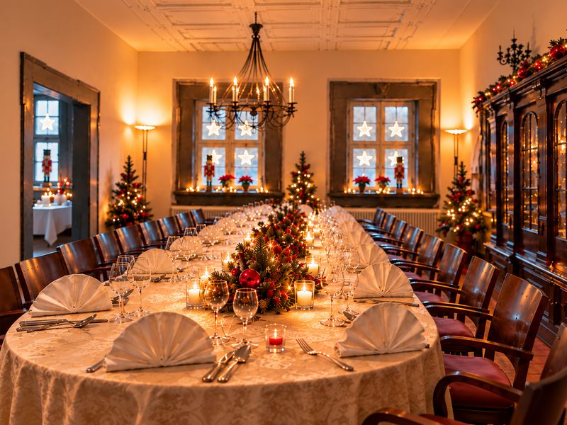 Festliche Tafel in der Diele des Pörtnerhof Seßlach